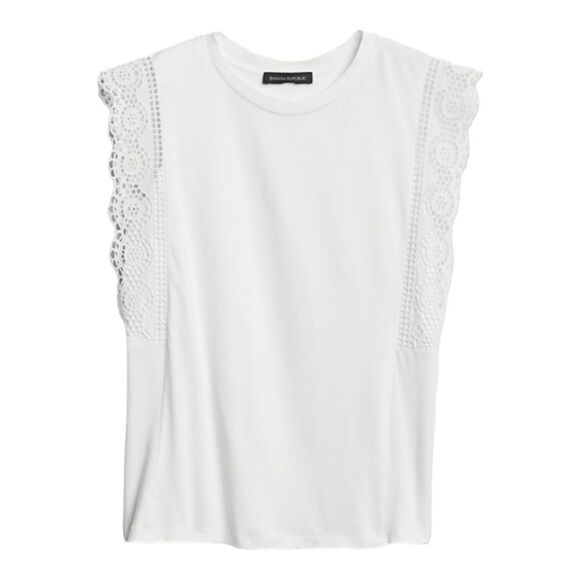 Banana Republic‎ Linen Blend Eyelet Flutter Sleeve Top sz M - Picture 5 of 11